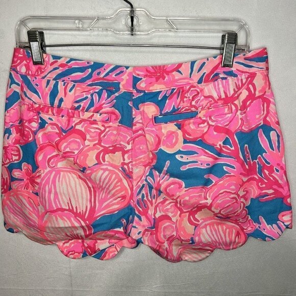 Lilly Pulitzer 5" Shorts Pink Blue Buttercup Short Scalloped Hem Sz 0 - Picture 5 of 7